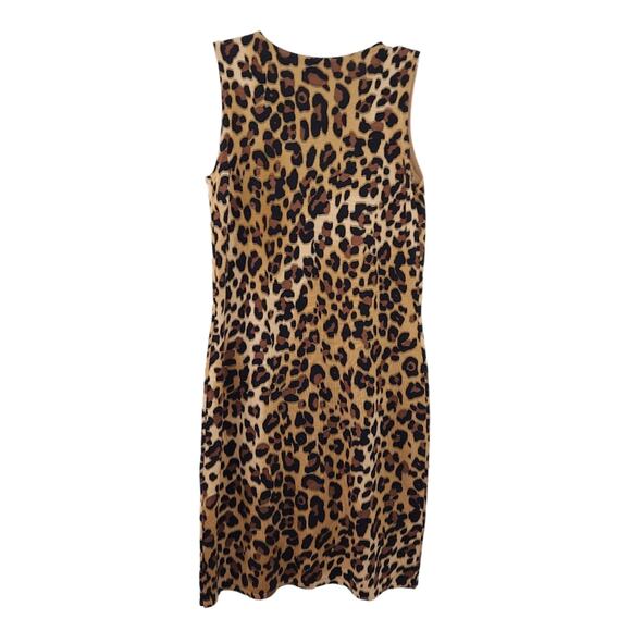 Calvin Klein Knit Sleeveless Dress Medium Brown Leopard Animal Print Casual - Picture 2 of 4